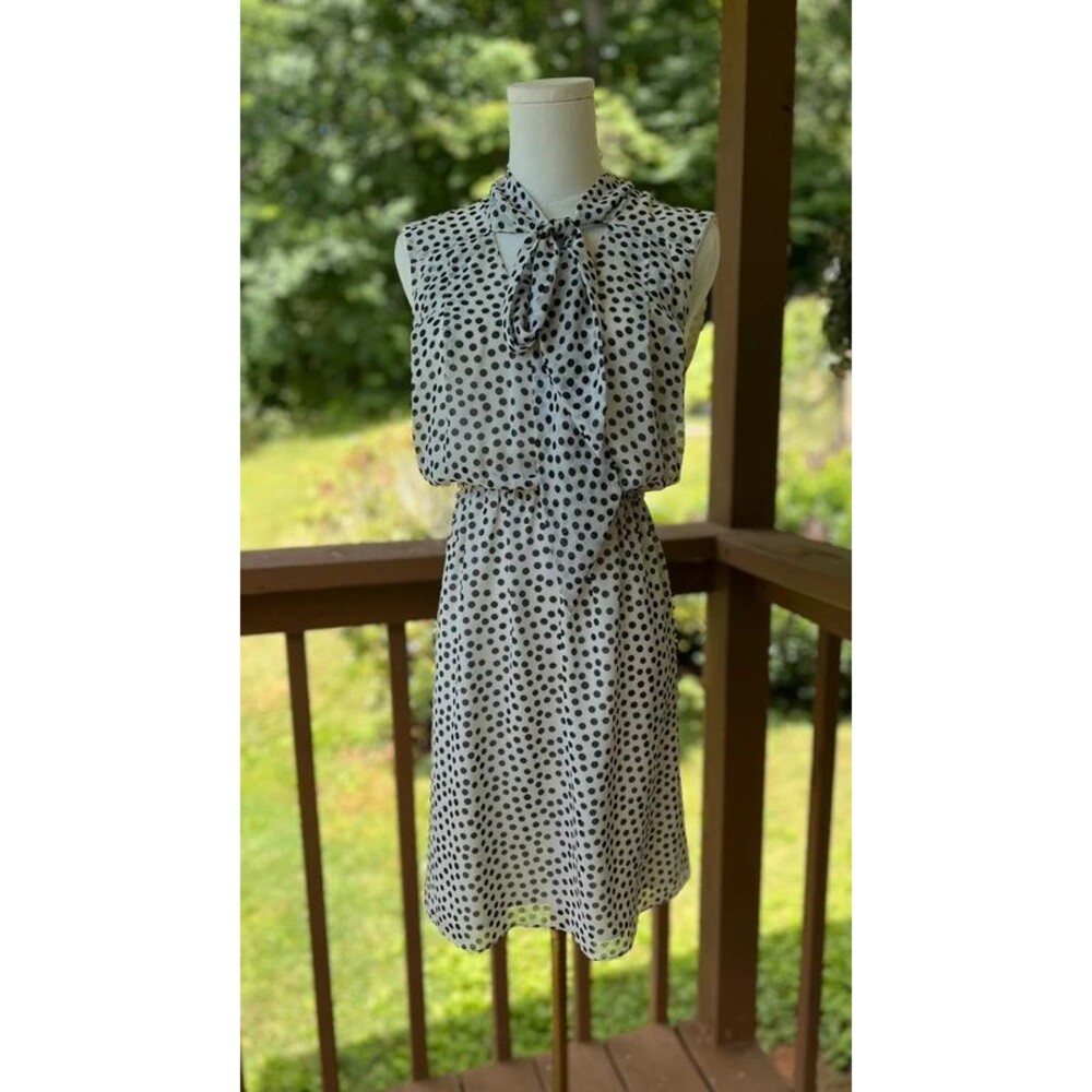 Betsy Johnson Black White Polka Dot Tie Neck Bow Dress Size 4 Retro Chic